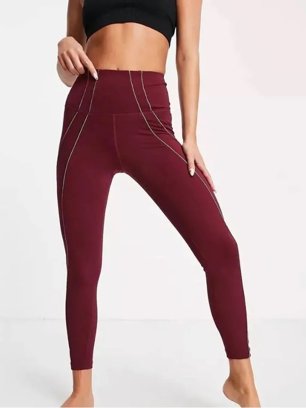 Nike Yoga Dri-FIT Lurex Tape 7/8 High-Waisted Leggings in burgundy Women’s Small